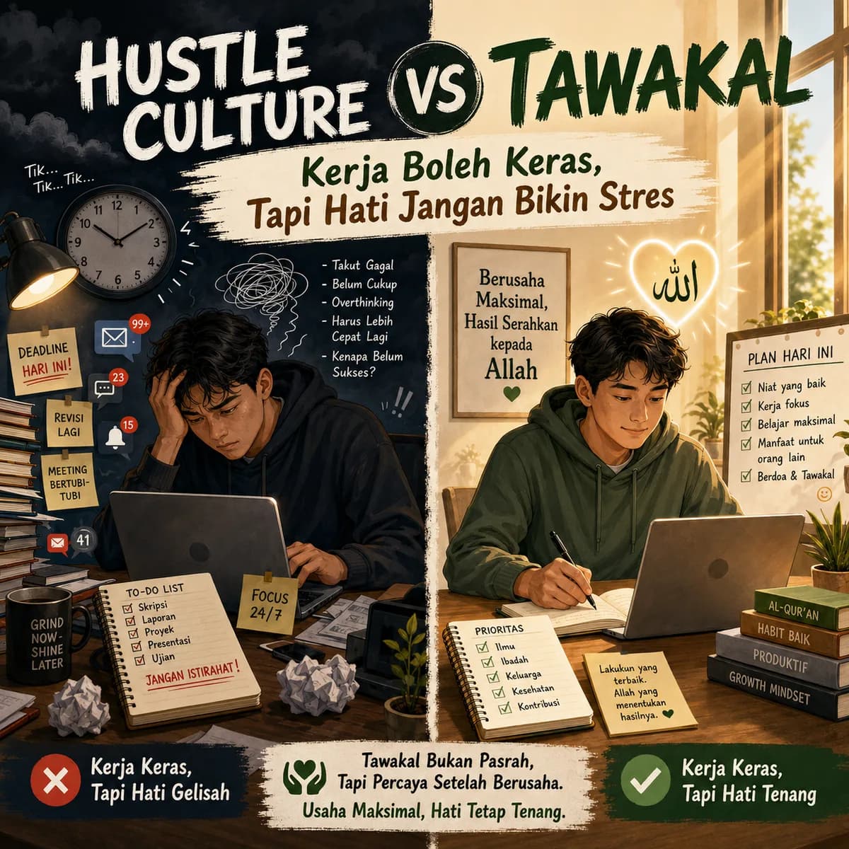 Hustle Culture vs Tawakal: Kerja Boleh Keras, Tapi Hati Jangan Bikin Stres