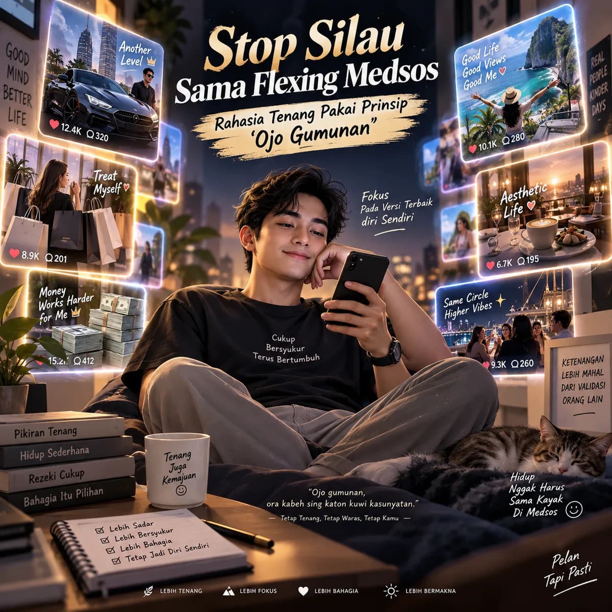 Stop Silau Sama Flexing Medsos: Rahasia Tenang Pakai Prinsip “Ojo Gumunan”