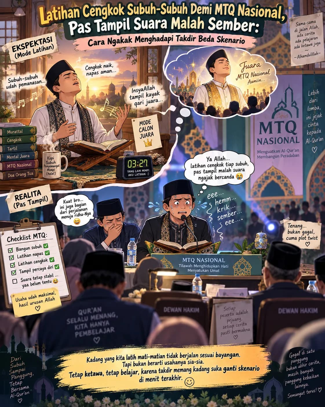 Latihan Cengkok Subuh-Subuh Demi MTQ Nasional, Pas Tampil Suara Malah Sember: Cara Ngakak Menghadapi Takdir Beda Skenario