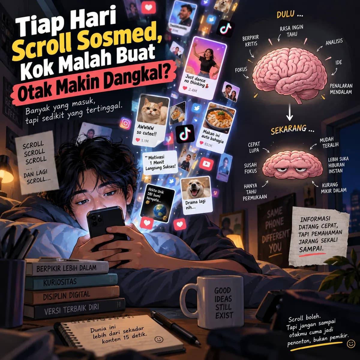 Tiap Hari Scroll Sosmed, Kok Malah Buat Otak Makin Dangkal?