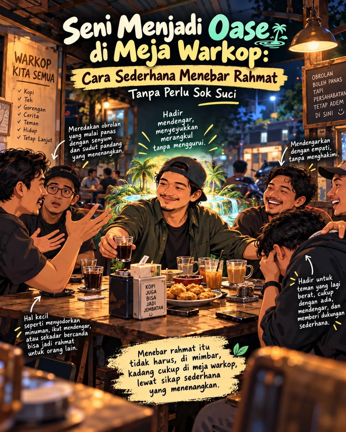 Seni Menjadi Oase di Meja Warkop: Cara Sederhana Menebar Rahmat Tanpa Perlu Sok Suci