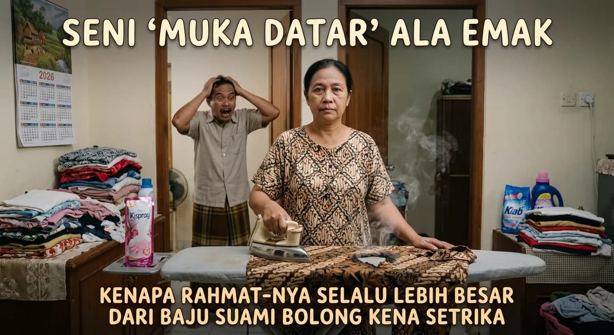 Seni 'Muka Datar' Ala Emak: Kenapa Rahmat-Nya Selalu Lebih Besar dari Baju Suami yang Bolong Kena Setrika